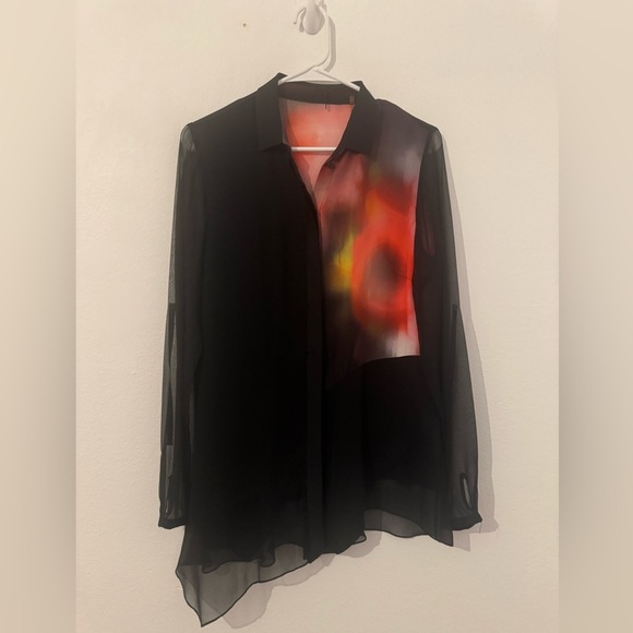Elie Tahari Gracelynn Blouse Silk Sheer Poppy Abstract 90s Y2K Luxury Mod Sz SM - Picture 1 of 9